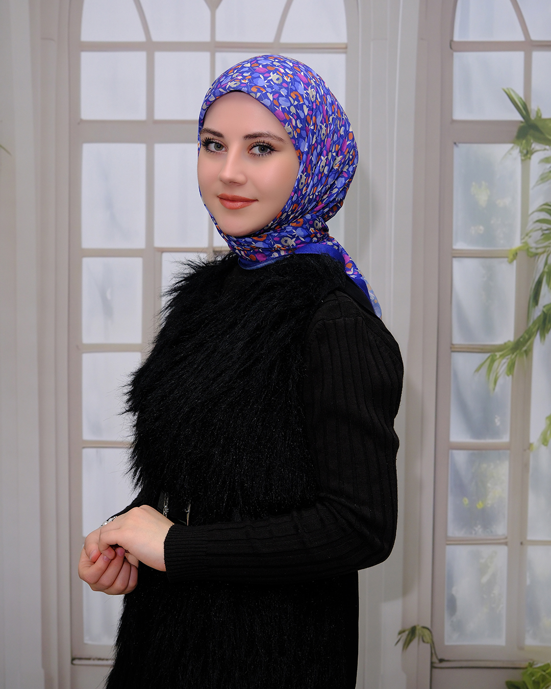 Pamuk İpek Eşarp - Mavi