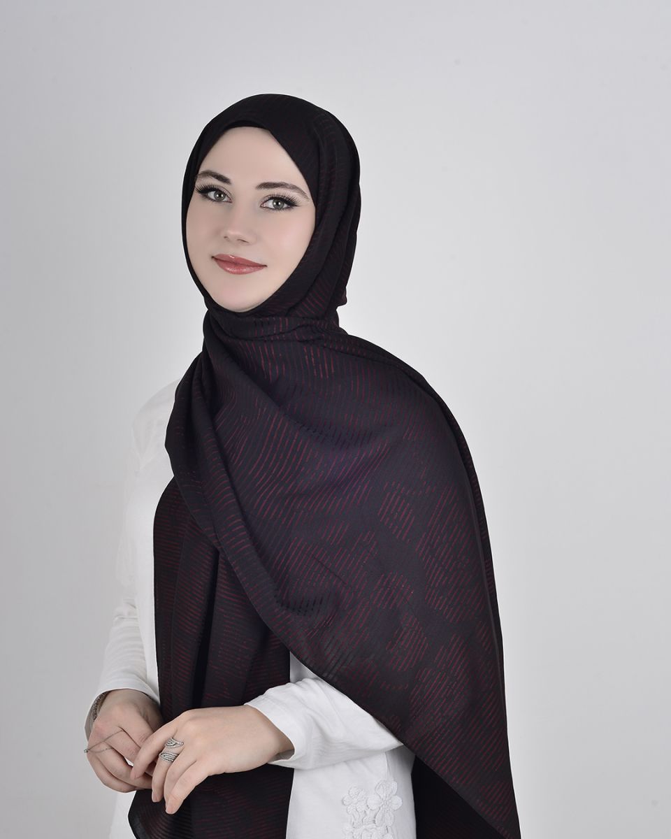 Floş Viskon Şal Bordo Siyah