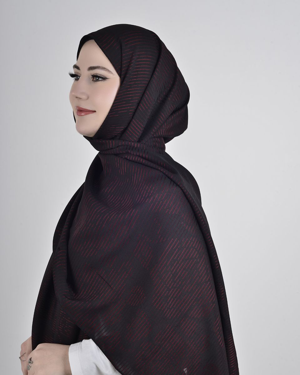 Floş Viskon Şal Bordo Siyah
