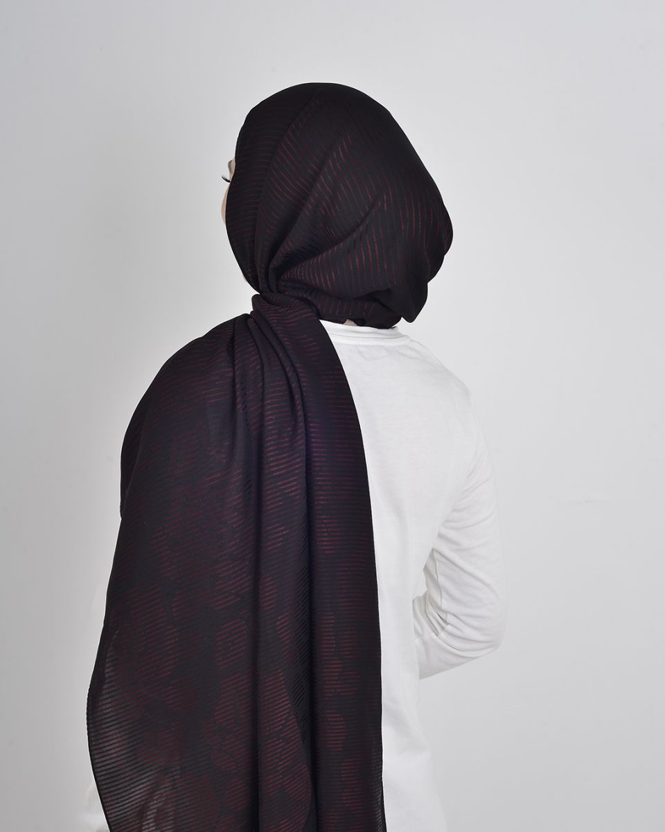 Floş Viskon Şal Bordo Siyah