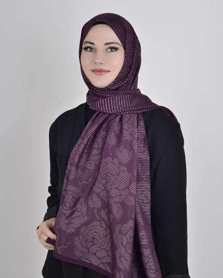  - Floş Viskon Şal Mürdüm