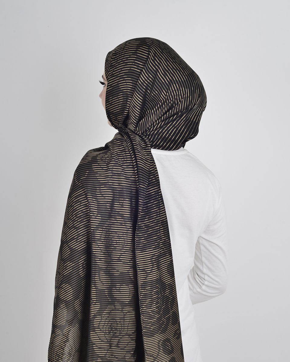 Floş Viskon Şal Siyah Gold