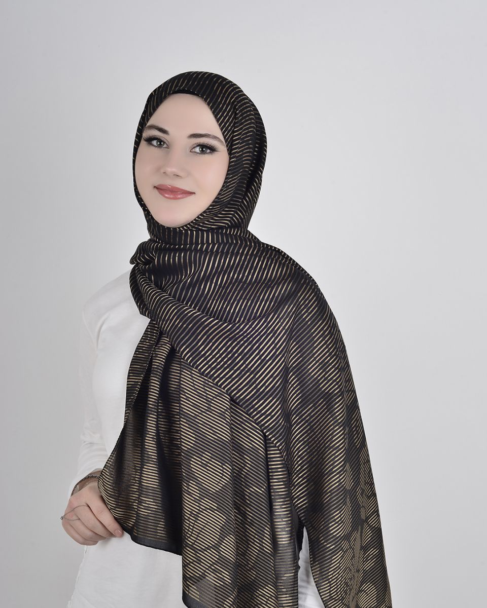 Floş Viskon Şal Siyah Gold