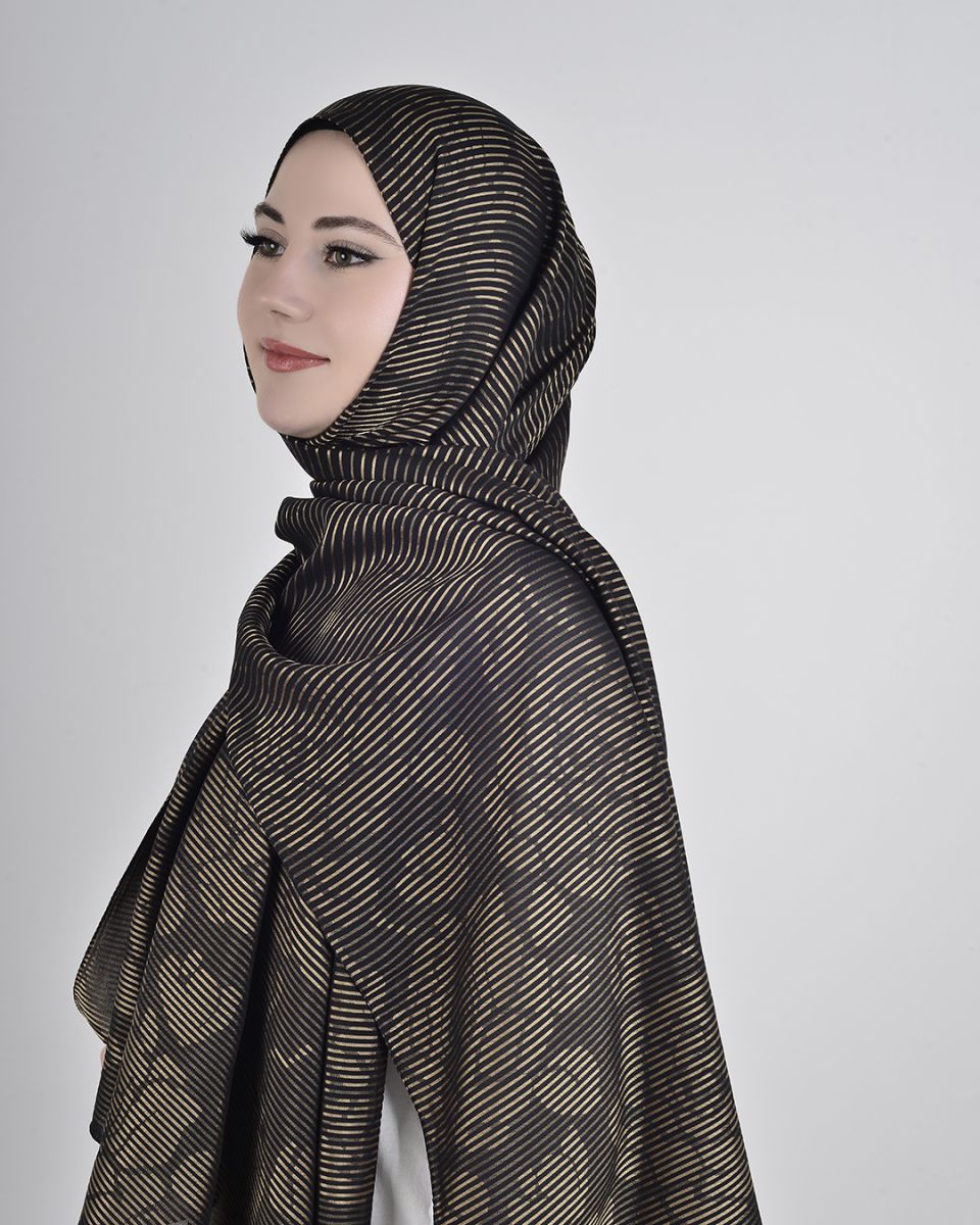 Floş Viskon Şal Siyah Gold