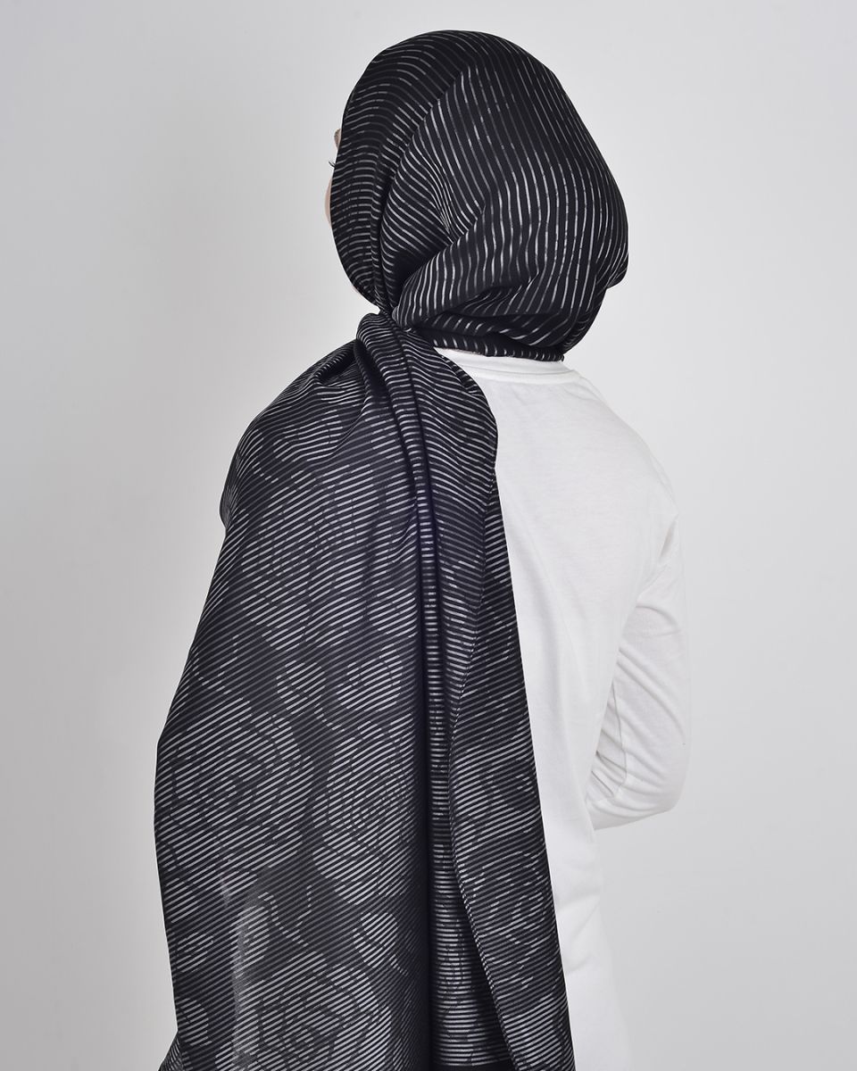 Floş Viskon Şal Siyah Gri