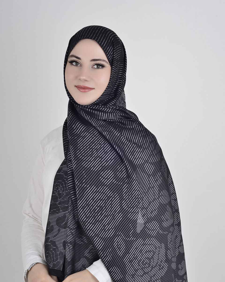 Floş Viskon Şal Siyah Gri