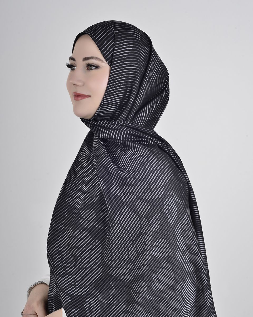 Floş Viskon Şal Siyah Gri