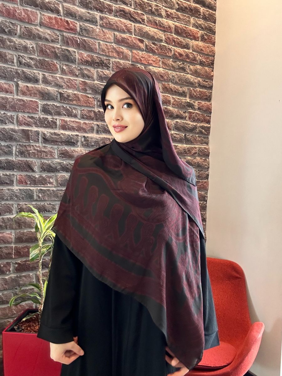 Jakarlı 140cm x 140cm Eşarp - Bordo