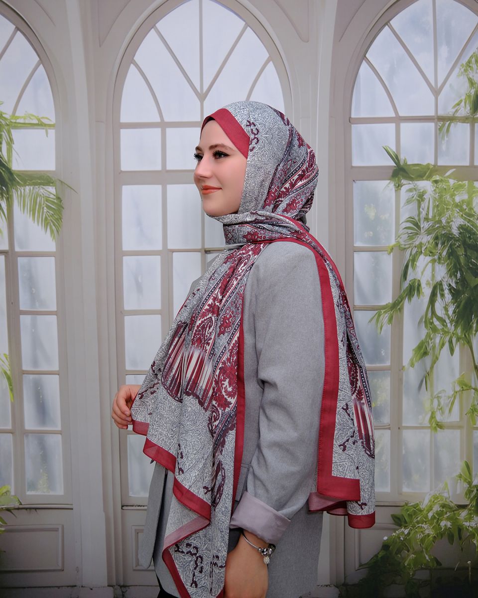 Nuit Desen Şal Bordo