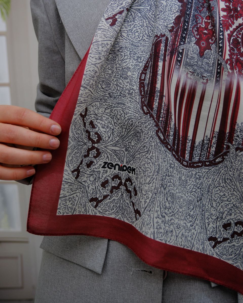 Nuit Desen Şal Bordo