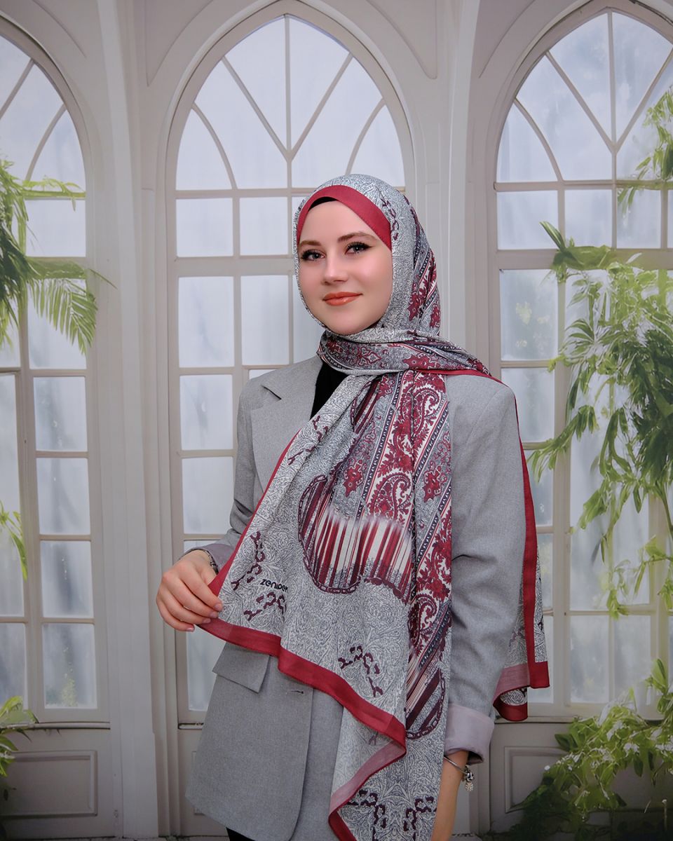 Nuit Desen Şal Bordo