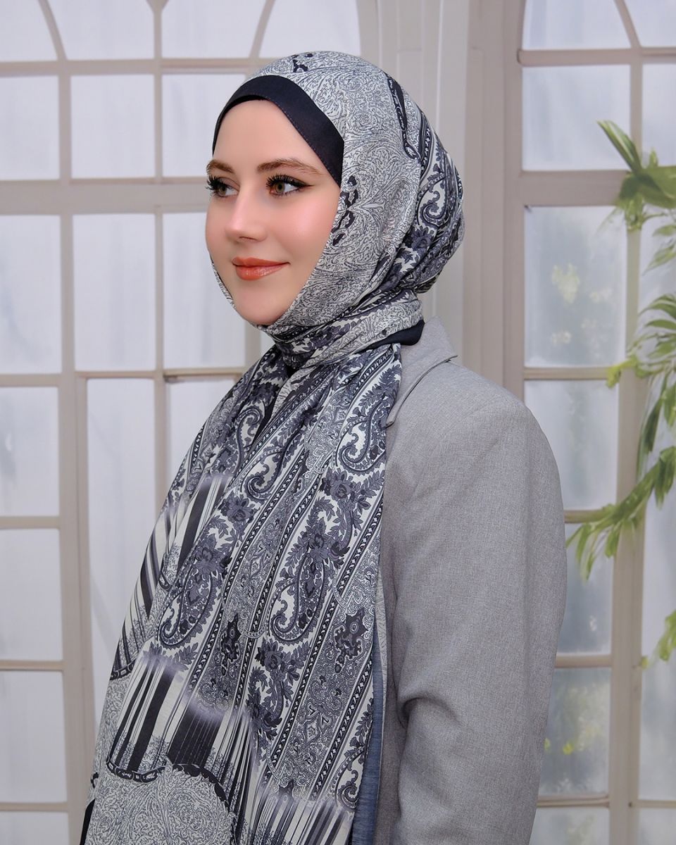 Nuit Desen Şal Siyah Gri