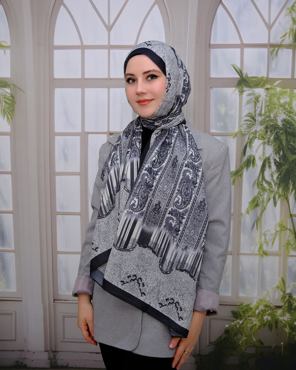 Nuit Desen Şal Siyah Gri