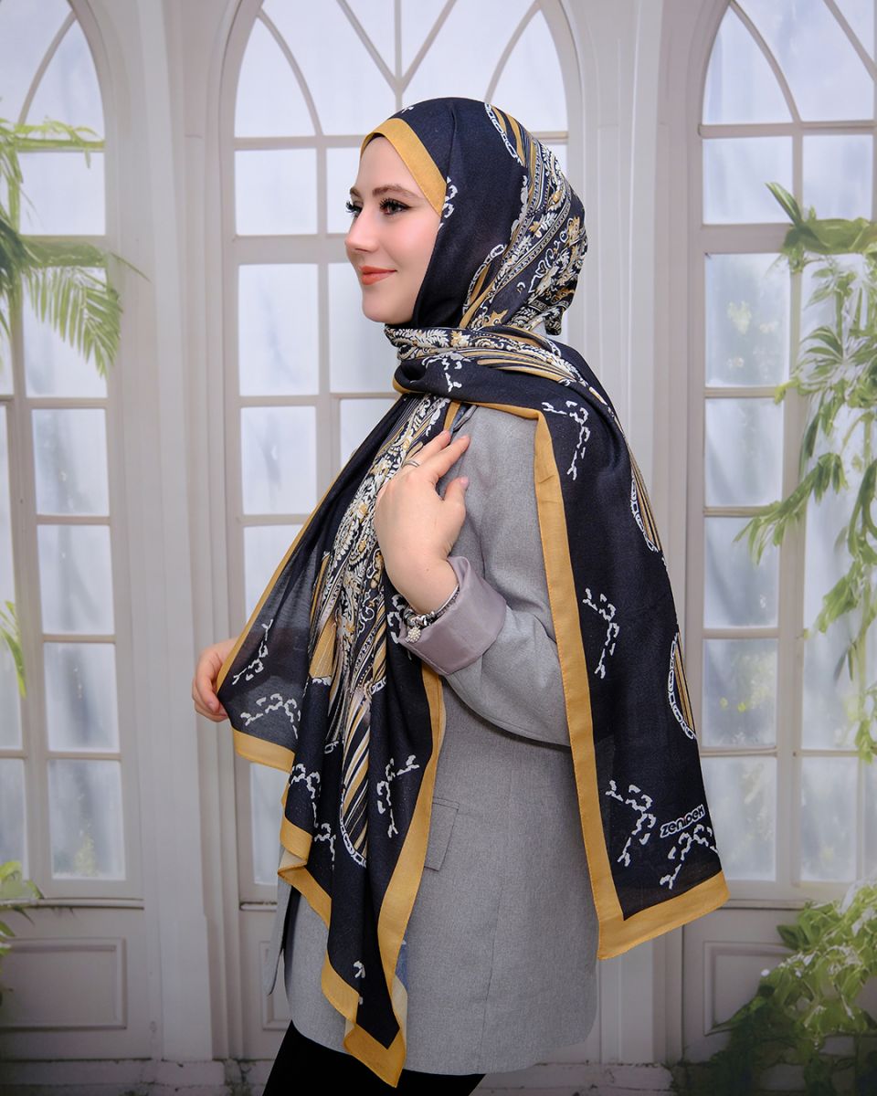 Nuit Desen Şal Siyah Hardal