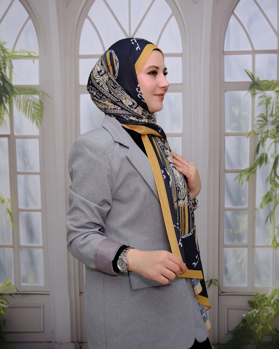 Nuit Desen Şal Siyah Hardal