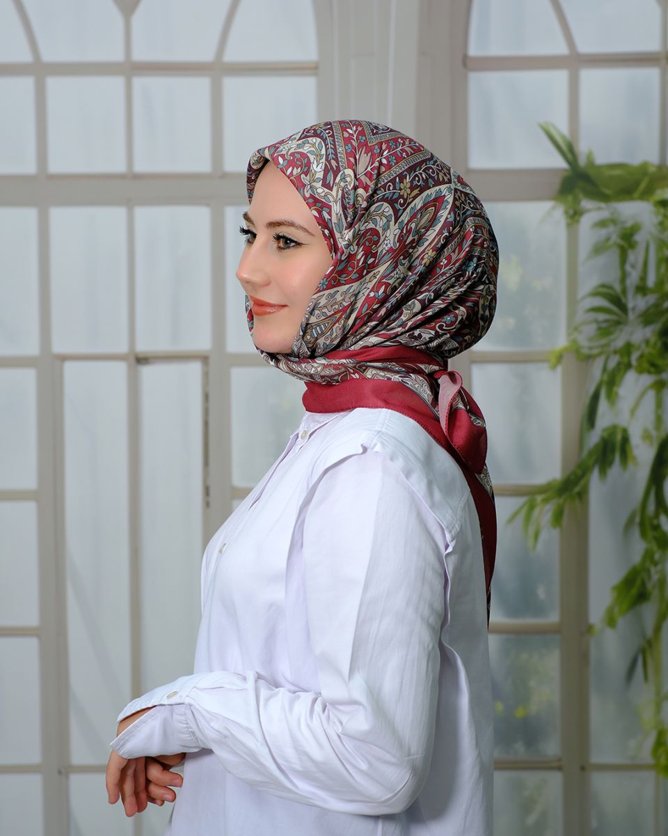 Pamuk İpek Eşarp - Bordo