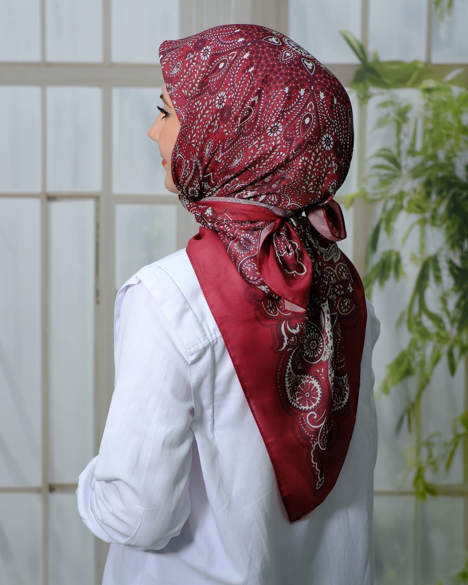Pamuk İpek Eşarp - Bordo