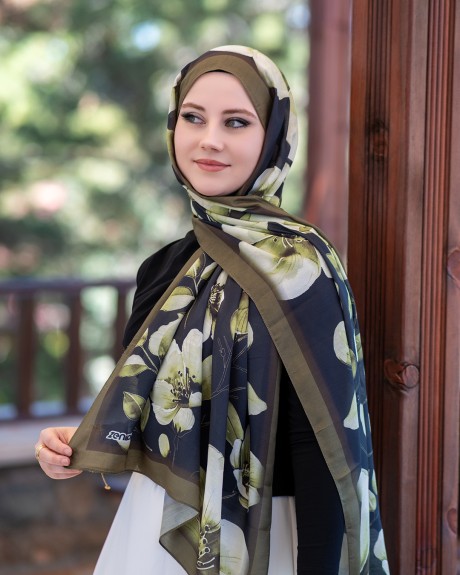  - Pamuk İpek Şal Aura - Haki