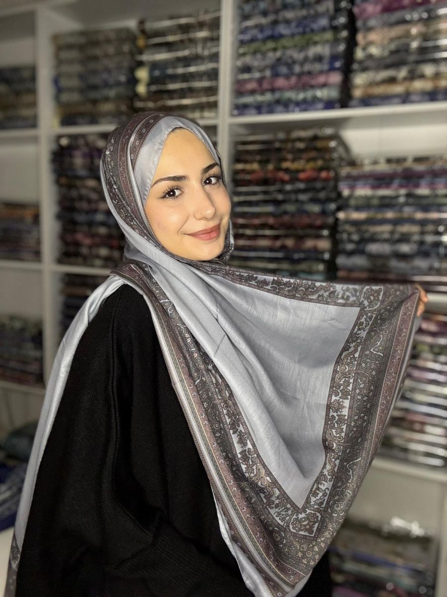 Pamuk İpek Şal Bohem Gri Kahve