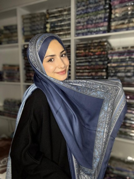  - Pamuk İpek Şal Bohem Kot Mavisi