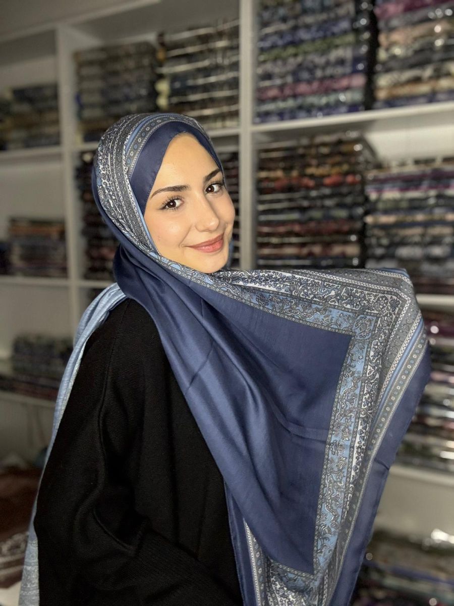 Pamuk İpek Şal Bohem Kot Mavisi