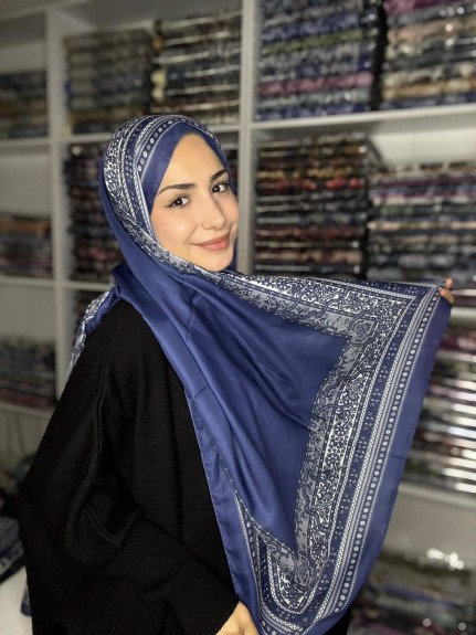  - Pamuk İpek Şal Bohem Lacivert