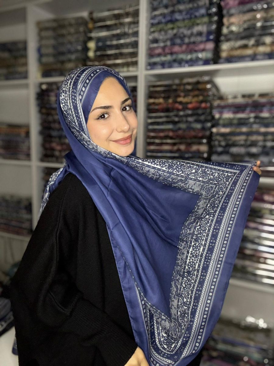 Pamuk İpek Şal Bohem Lacivert