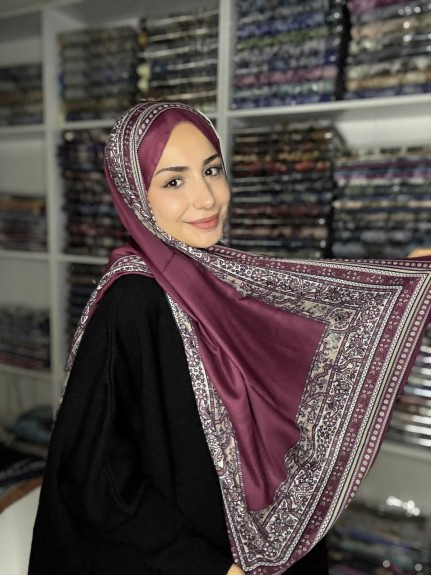  - Pamuk İpek Şal Bohem Mürdüm