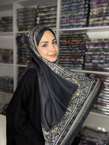  - Pamuk İpek Şal Bohem Siyah Gold