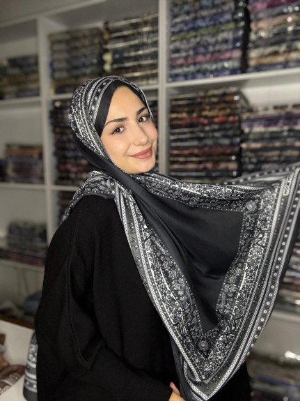  - Pamuk İpek Şal Bohem Siyah