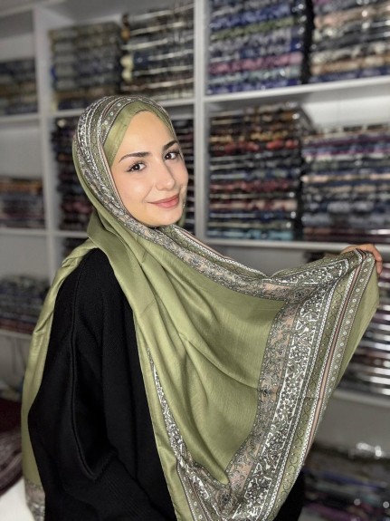  - Pamuk İpek Şal Bohem Yeşil