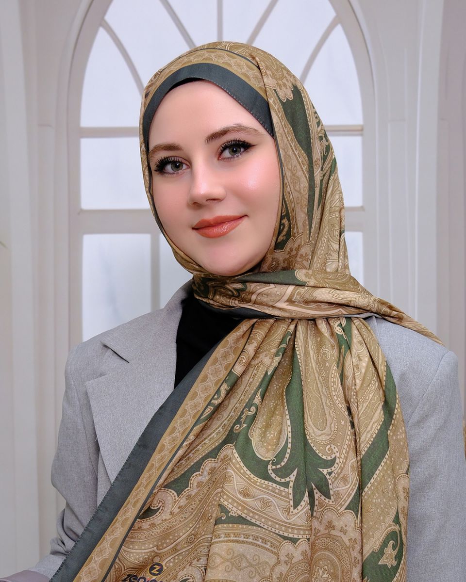 Pamuk İpek Şal Hint Desen - Haki