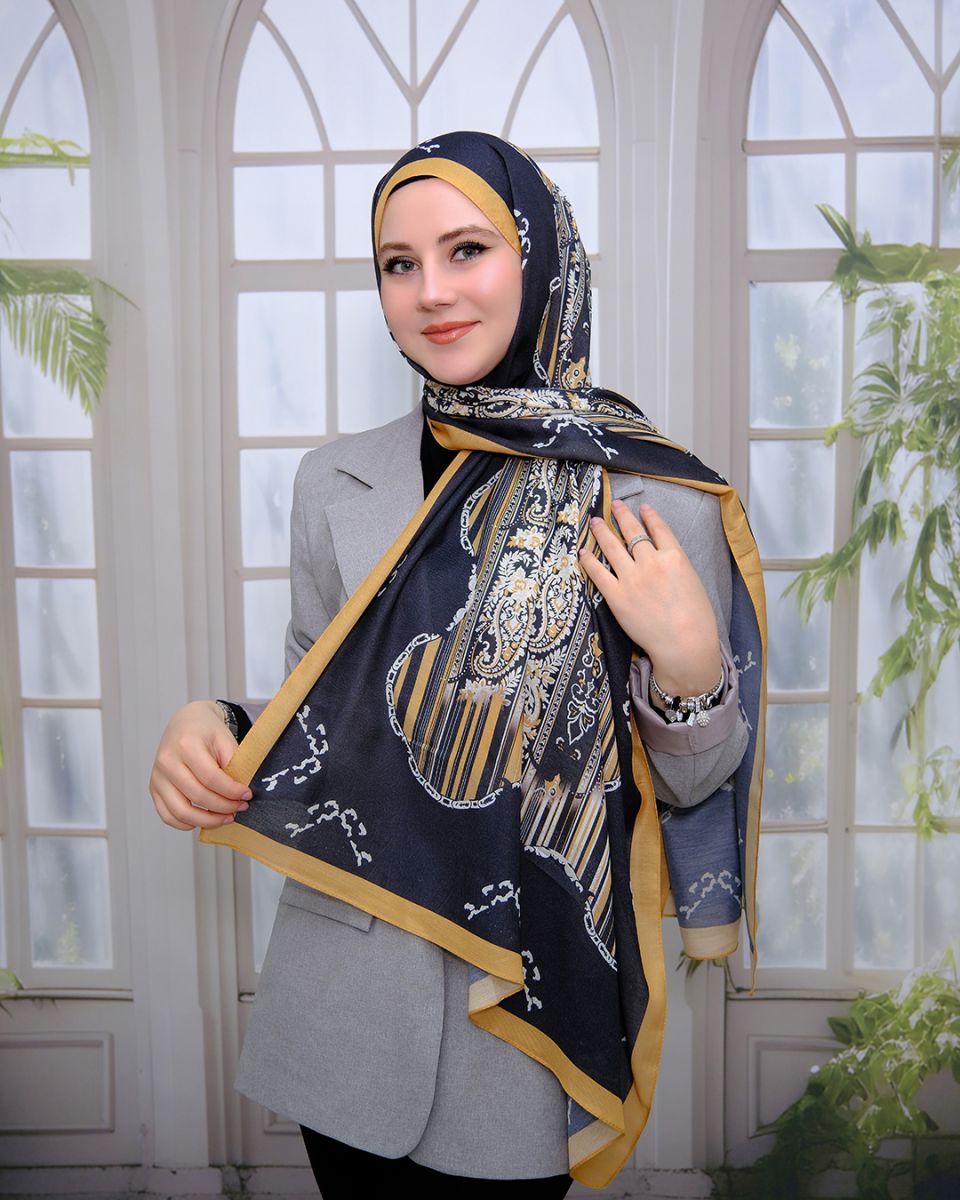 Pamuk İpek Şal Nuit Desen - Siyah Gold