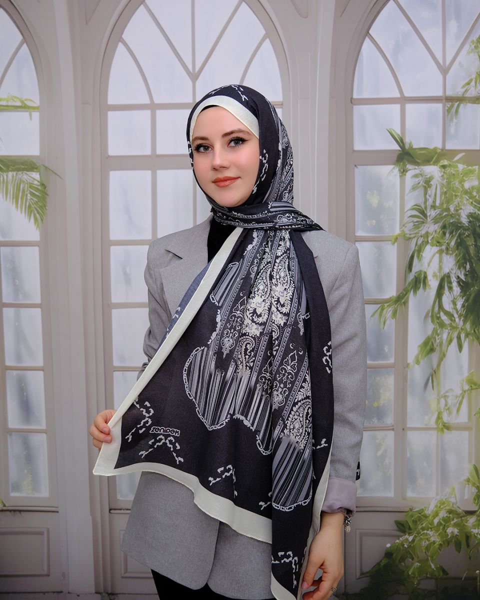 Pamuk İpek Şal Nuit Desen - Siyah