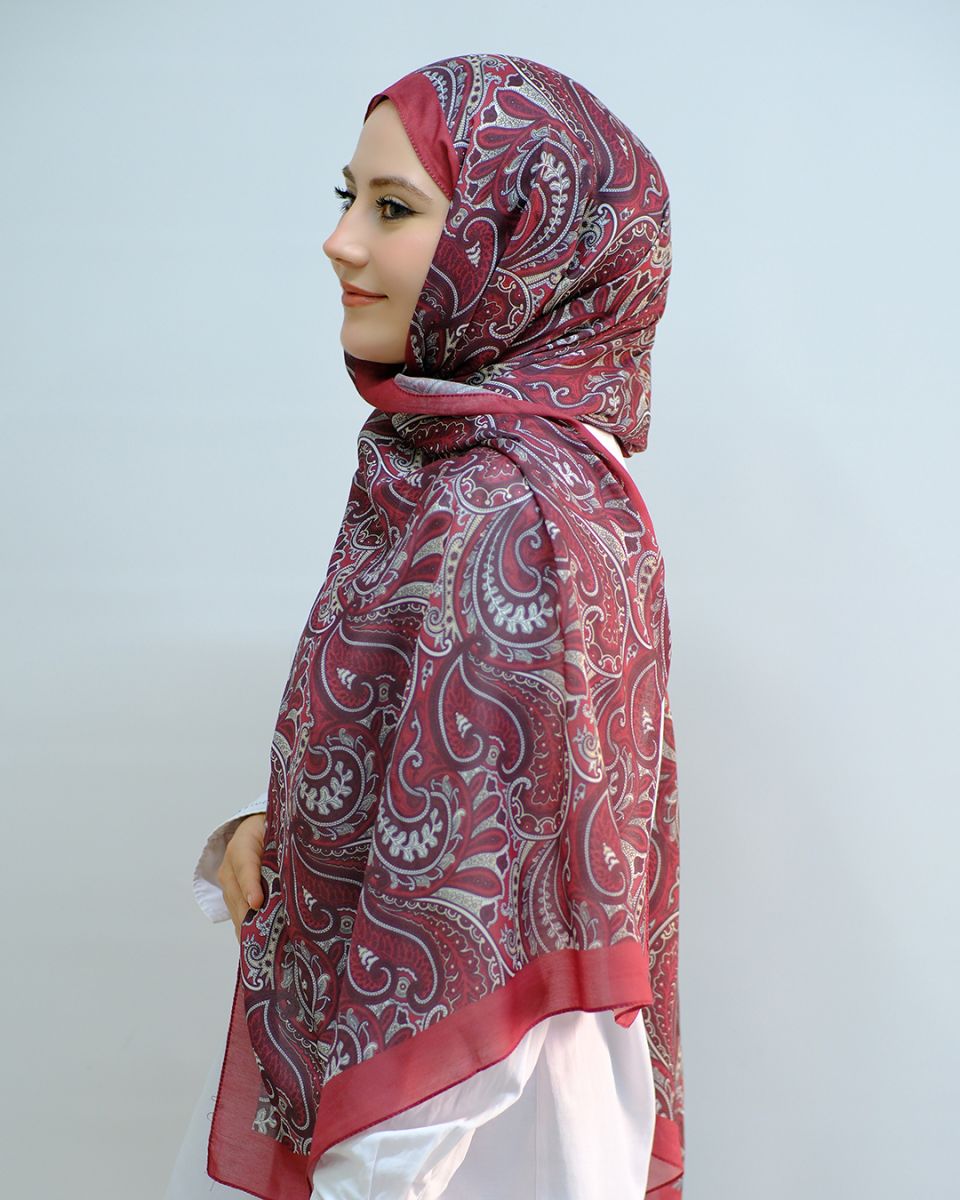 Pamuk İpek Şal Ribbon Desen - Bordo