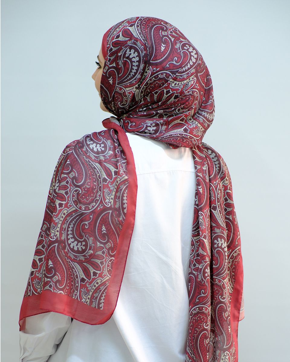 Pamuk İpek Şal Ribbon Desen - Bordo