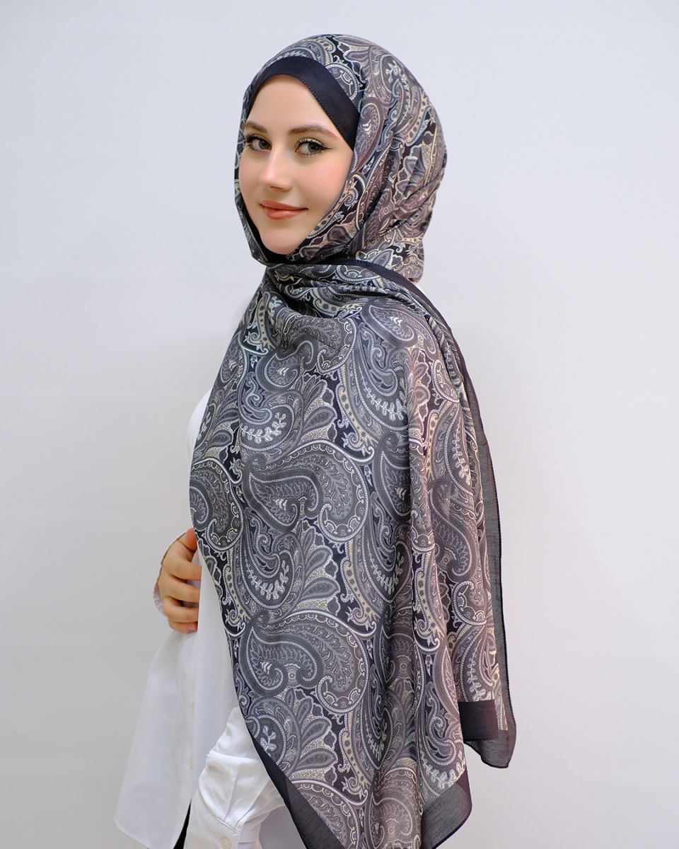 Pamuk İpek Şal Ribbon Desen - Siyah
