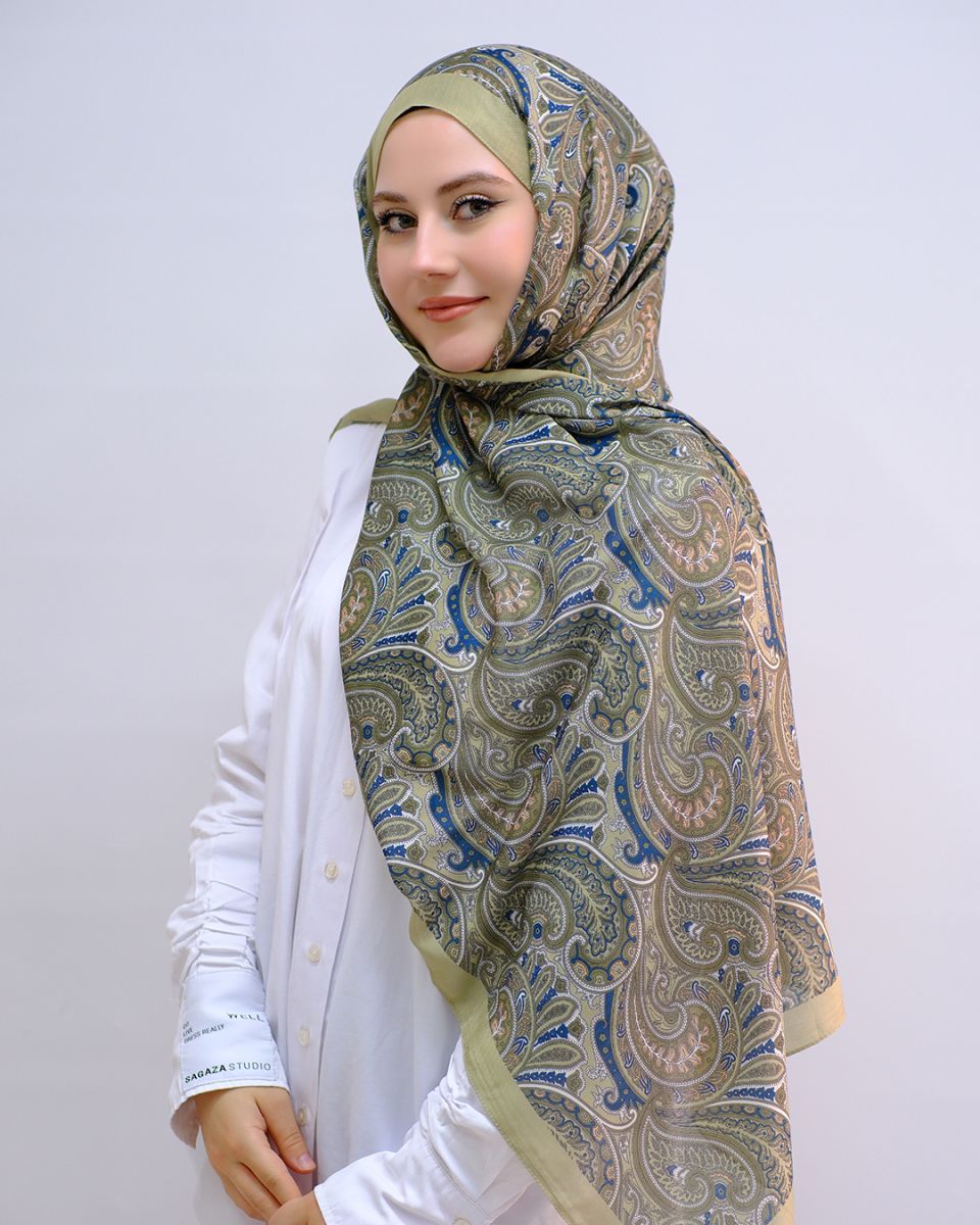 Pamuk İpek Şal Ribbon Desen - Yeşil