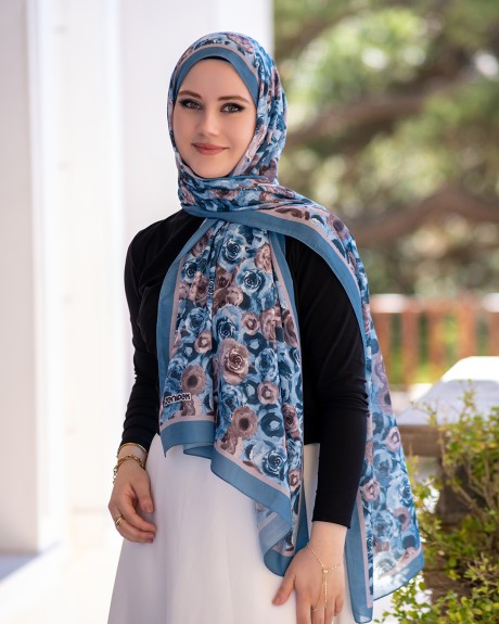  - Pamuk İpek Şal Rosamary - İndigo