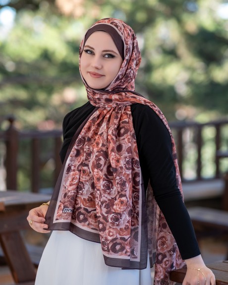  - Pamuk İpek Şal Rosamary - Kahve