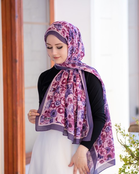  - Pamuk İpek Şal Rosamary - Mürdüm