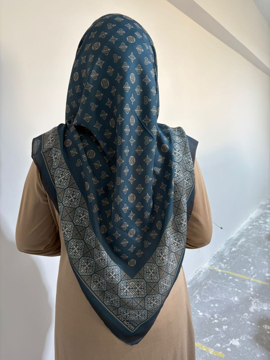 Pamuklu 120cm x 120cm Eşarp Asude Petrol