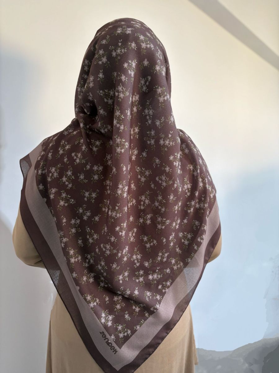 Pamuklu 120cm x 120cm Eşarp Bahar Dalı Kahve