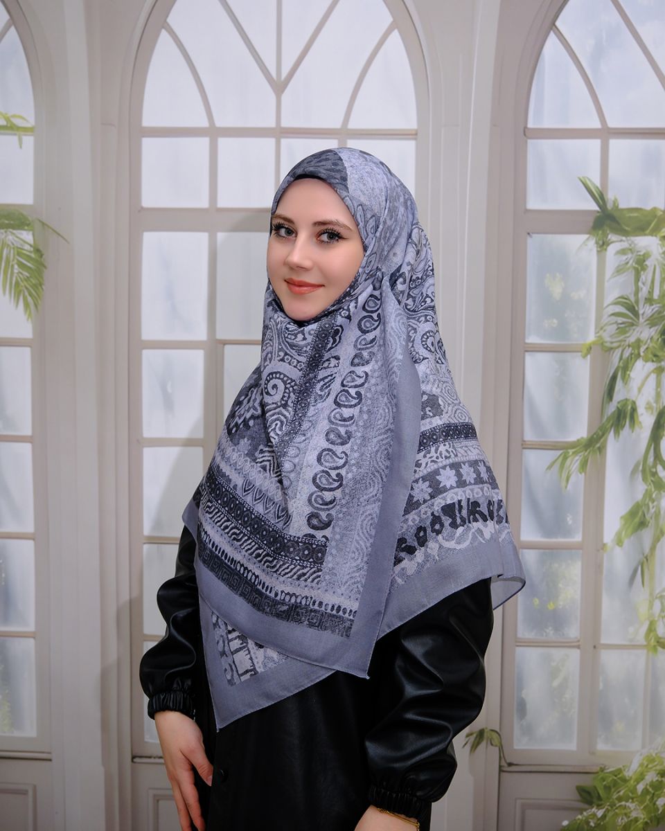 Pamuklu 120cm x 120cm Eşarp - Bohem Gri