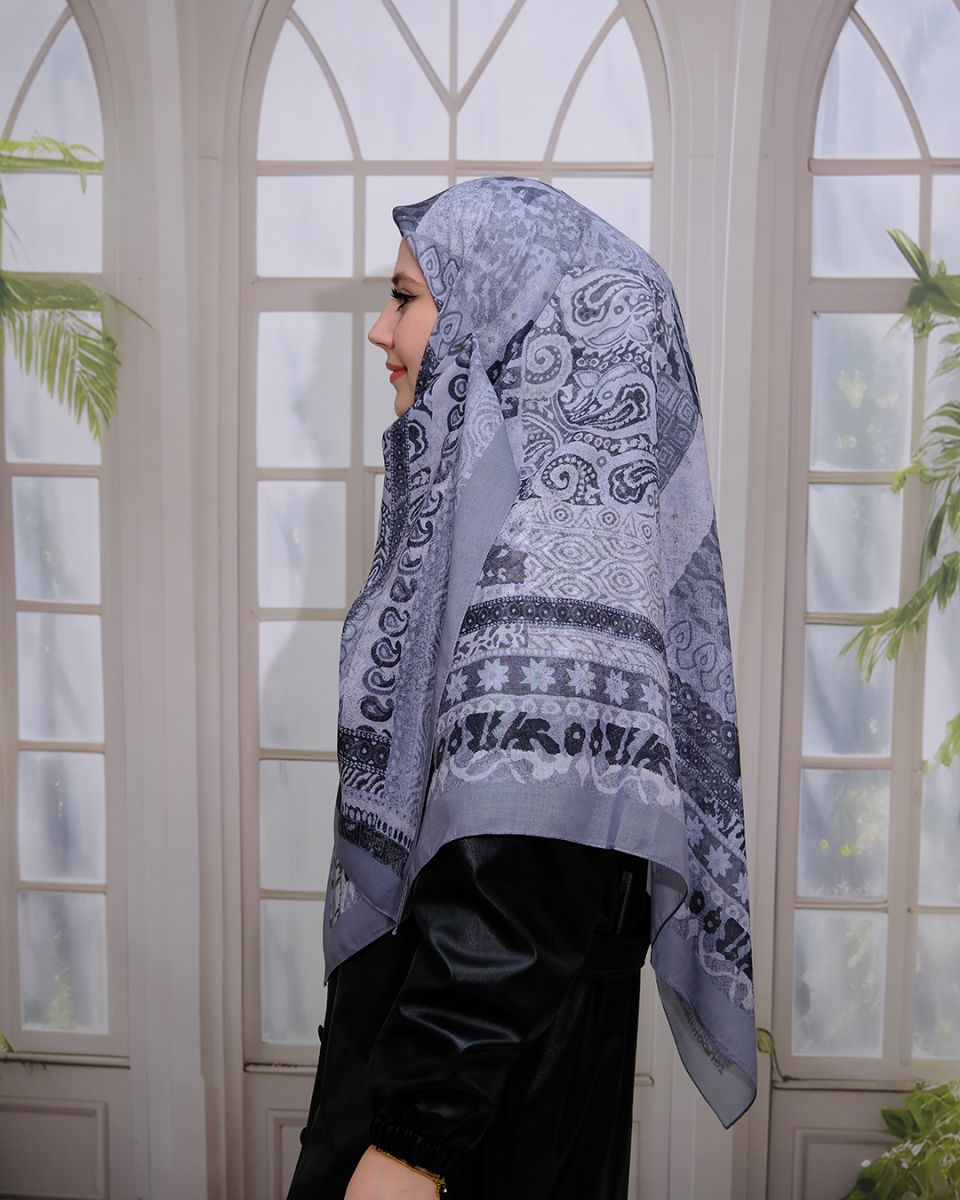 Pamuklu 120cm x 120cm Eşarp - Bohem Gri