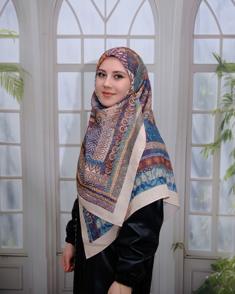  - Pamuklu 120cm x 120cm Eşarp - Bohem Vizon