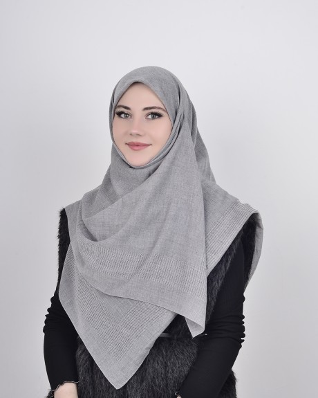  - Pamuklu 120cm x 120cm Eşarp Düz Gri