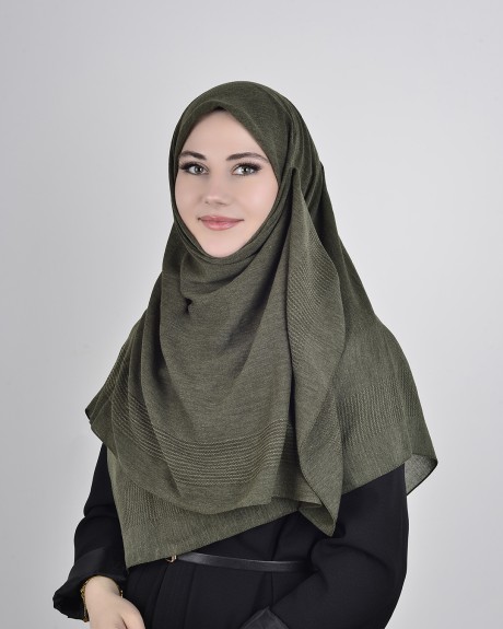  - Pamuklu 120cm x 120cm Eşarp Düz Haki