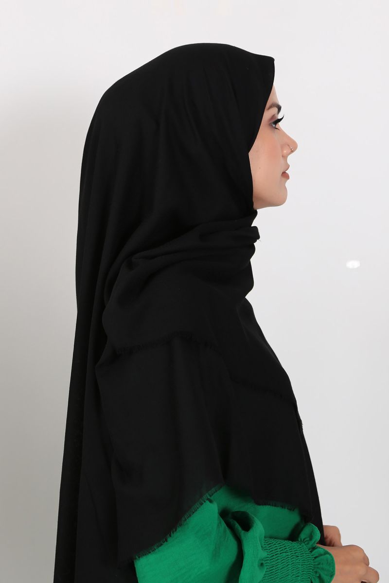 Pamuklu 120cm x 120cm Eşarp - Düz Siyah