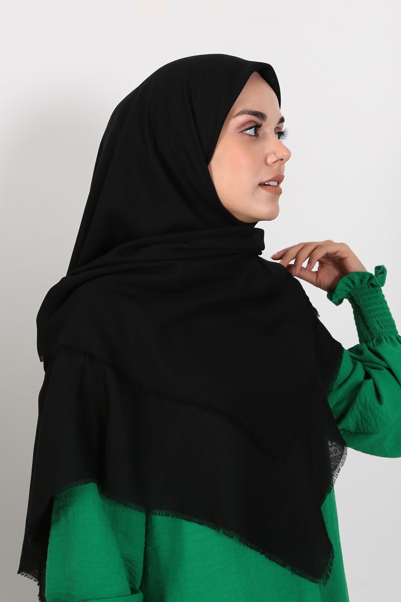 Pamuklu 120cm x 120cm Eşarp - Düz Siyah